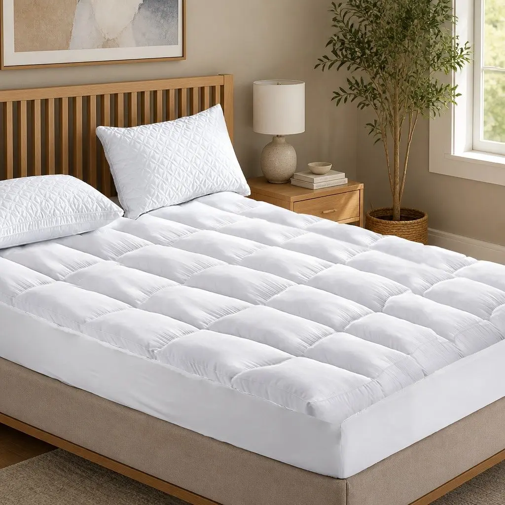 Pillowtop Mattress Topper Microfibre Filling King 5cm Thick White 45cm Deep Pocket