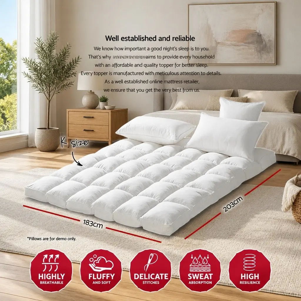 Pillowtop Mattress Topper Microfibre Filling King 5cm Thick White 45cm Deep Pocket