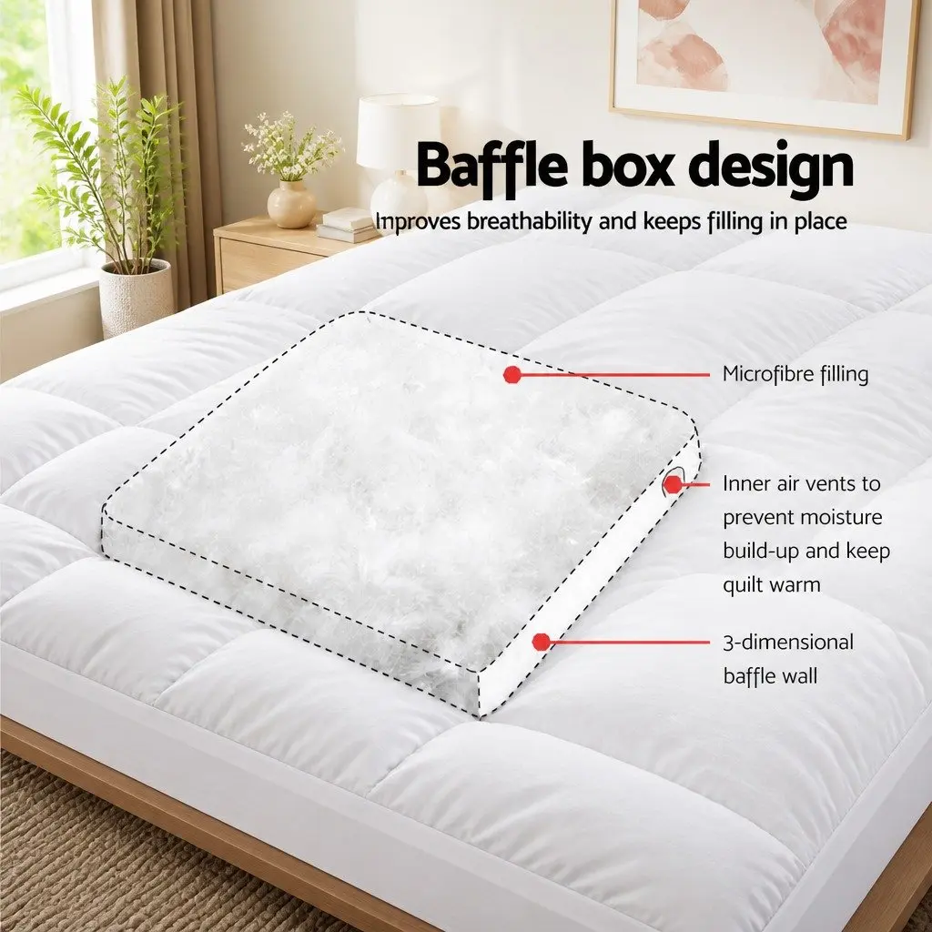 Pillowtop Mattress Topper Microfibre Filling King 5cm Thick White 45cm Deep Pocket