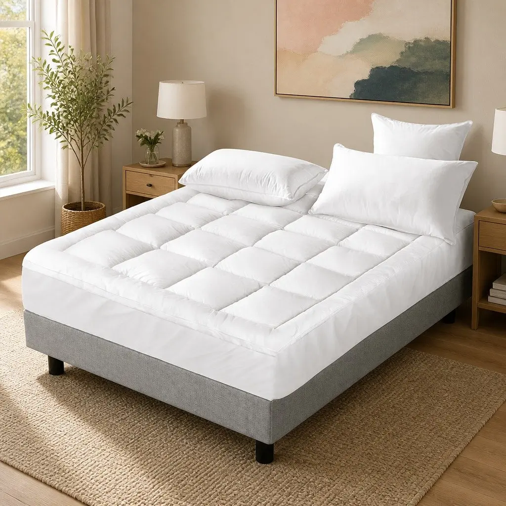 Pillowtop Mattress Topper Microfibre Filling King 5cm Thick White 45cm Deep Pocket