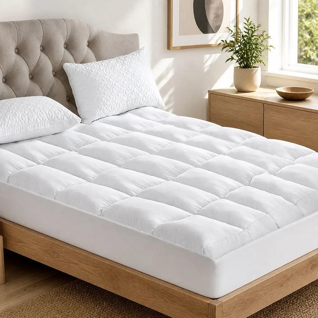 Queen Pillowtop Mattress Topper 5cm Thick Microfibre White