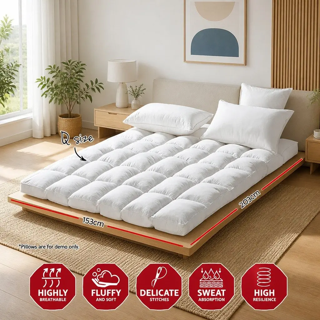 Queen Pillowtop Mattress Topper 5cm Thick Microfibre White