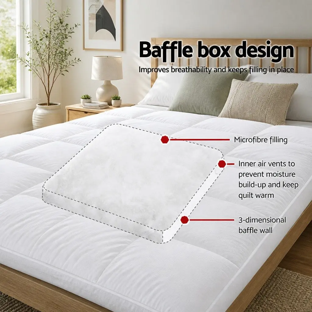 Queen Pillowtop Mattress Topper 5cm Thick Microfibre White