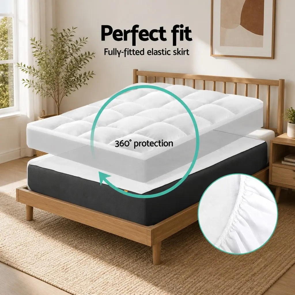 Queen Pillowtop Mattress Topper 5cm Thick Microfibre White