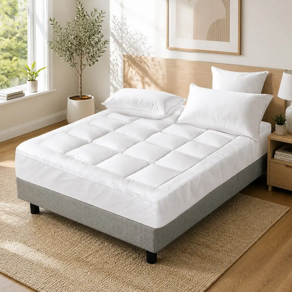 Queen Pillowtop Mattress Topper 5cm Thick Microfibre White