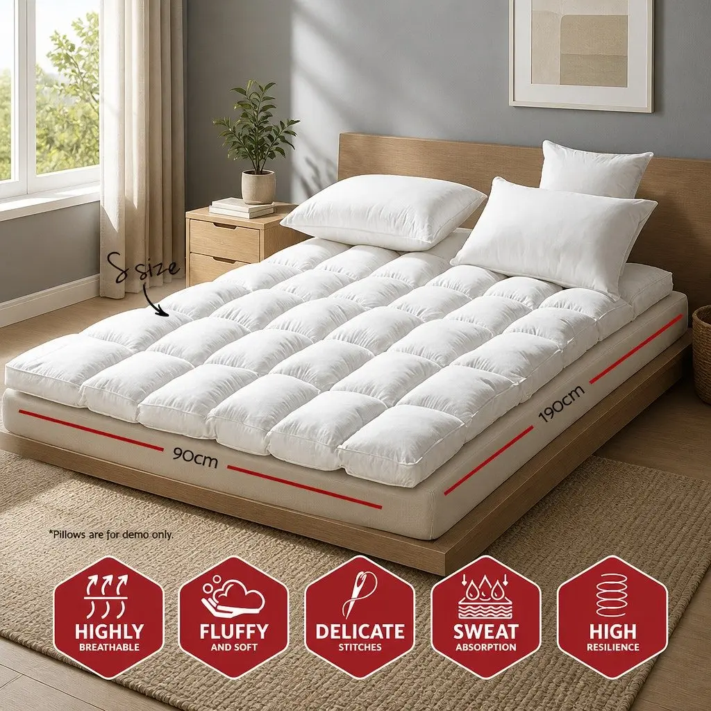 Pillowtop Mattress Topper Microfibre Filling 5cm Thick Single Bed White