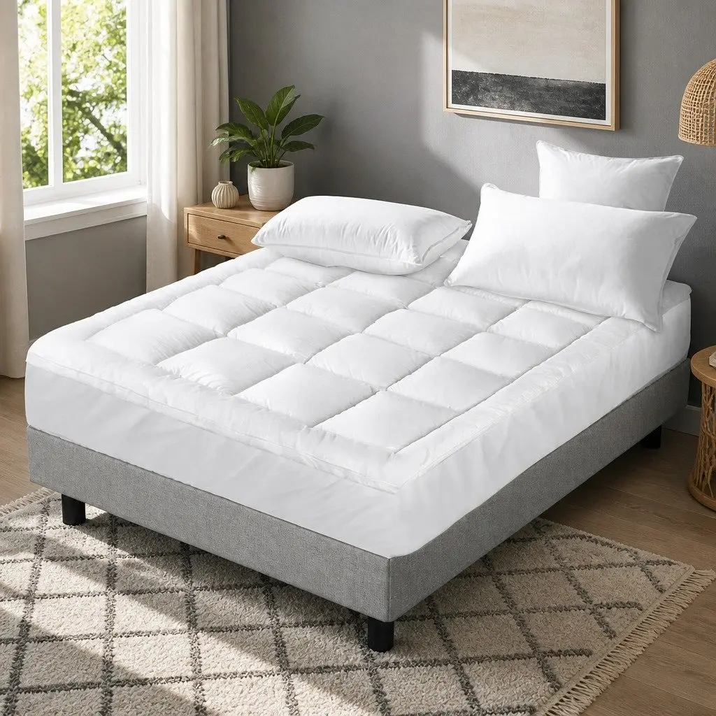 Pillowtop Mattress Topper Microfibre Filling 5cm Thick Single Bed White