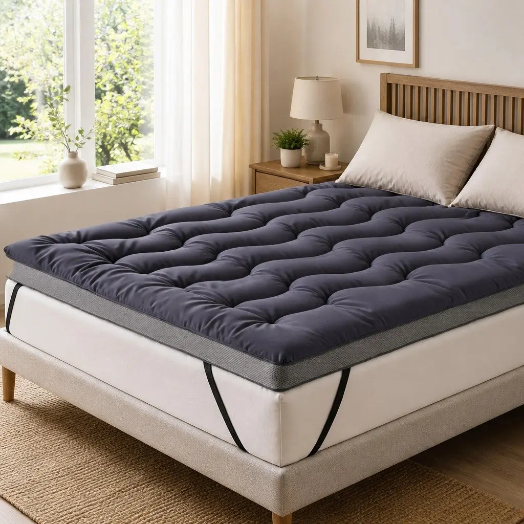 Pillowtop Mattress Topper Bamboo Polyester Microfibre 5cm Double Bed Charcoal Grey