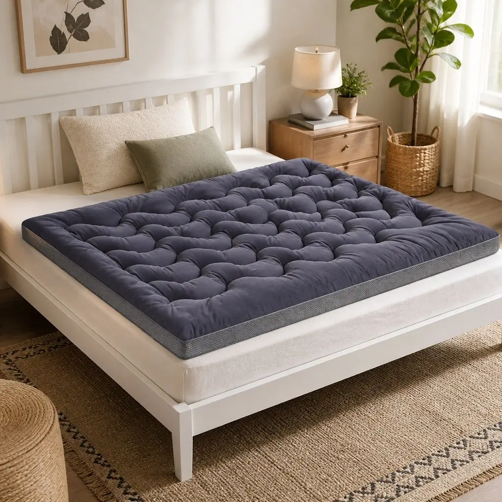 Pillowtop Mattress Topper Bamboo Polyester Microfibre 5cm Double Bed Charcoal Grey