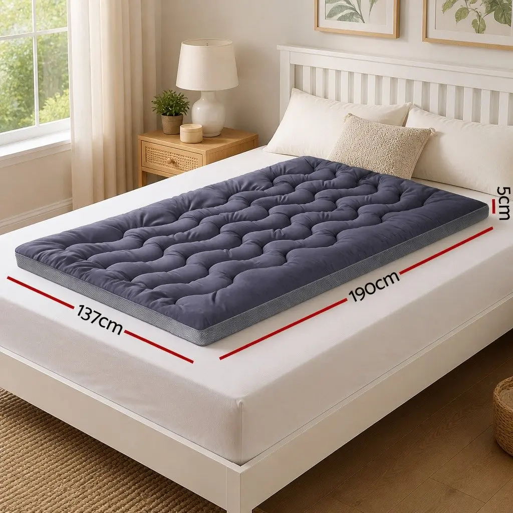 Pillowtop Mattress Topper Bamboo Polyester Microfibre 5cm Double Bed Charcoal Grey