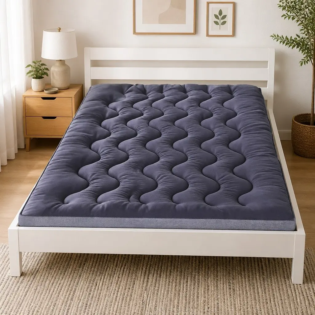 Pillowtop Mattress Topper Bamboo Polyester Microfibre 5cm Double Bed Charcoal Grey