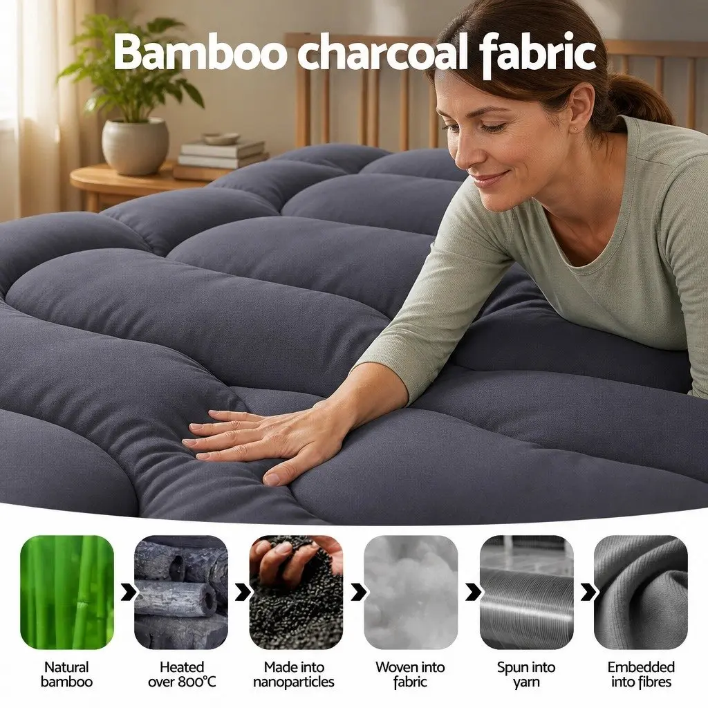 Pillowtop Mattress Topper Bamboo Polyester Microfibre 5cm Double Bed Charcoal Grey