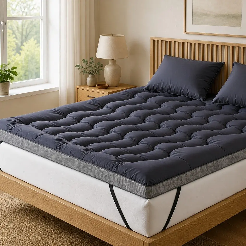 King Pillowtop Mattress Topper 5cm Bamboo Polyester Fibre Charcoal Grey