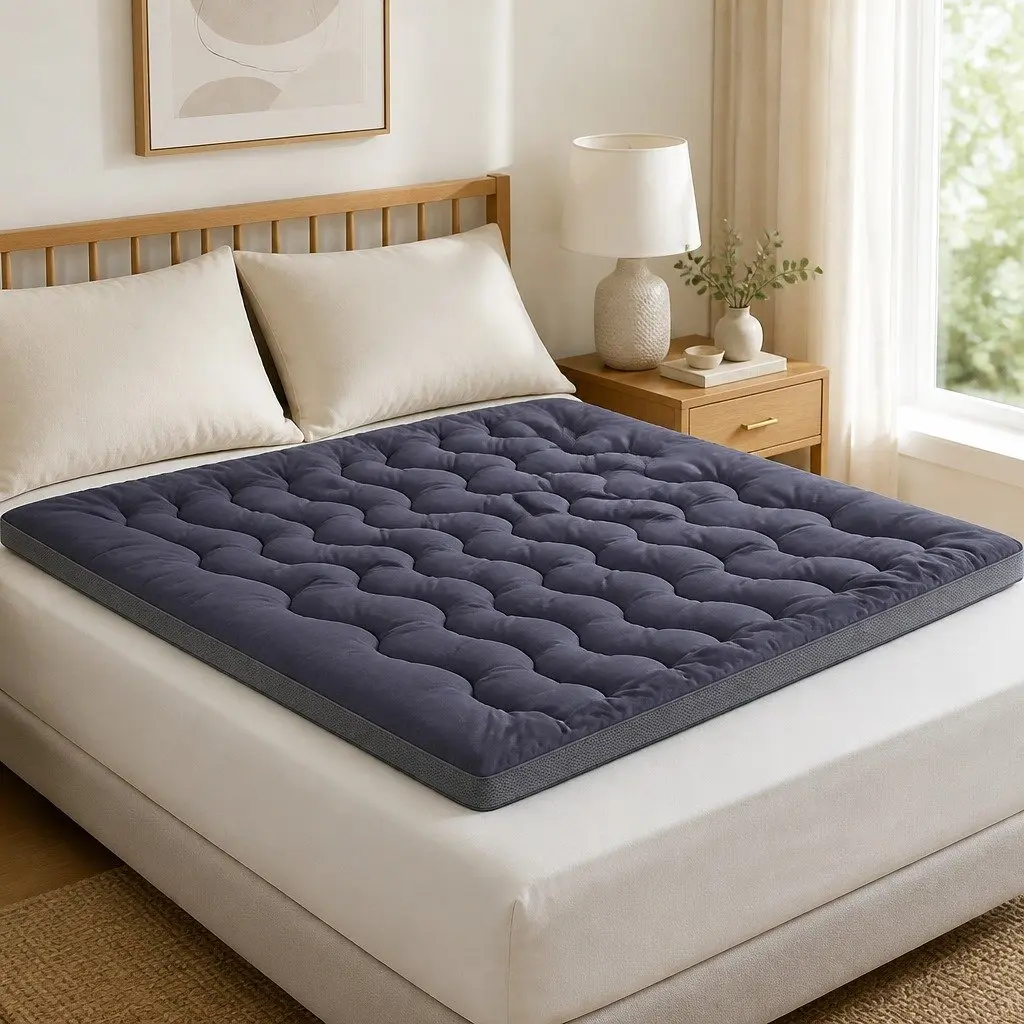 King Pillowtop Mattress Topper 5cm Bamboo Polyester Fibre Charcoal Grey