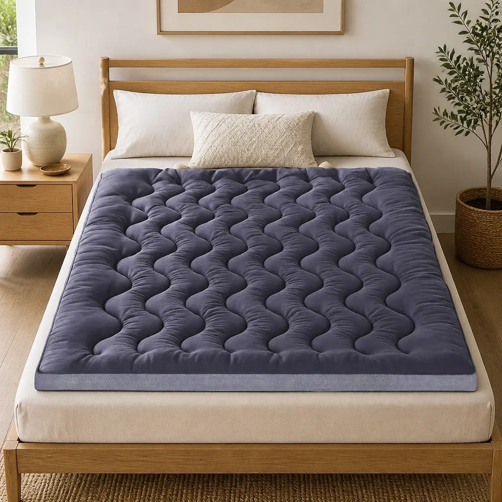 King Pillowtop Mattress Topper 5cm Bamboo Polyester Fibre Charcoal Grey