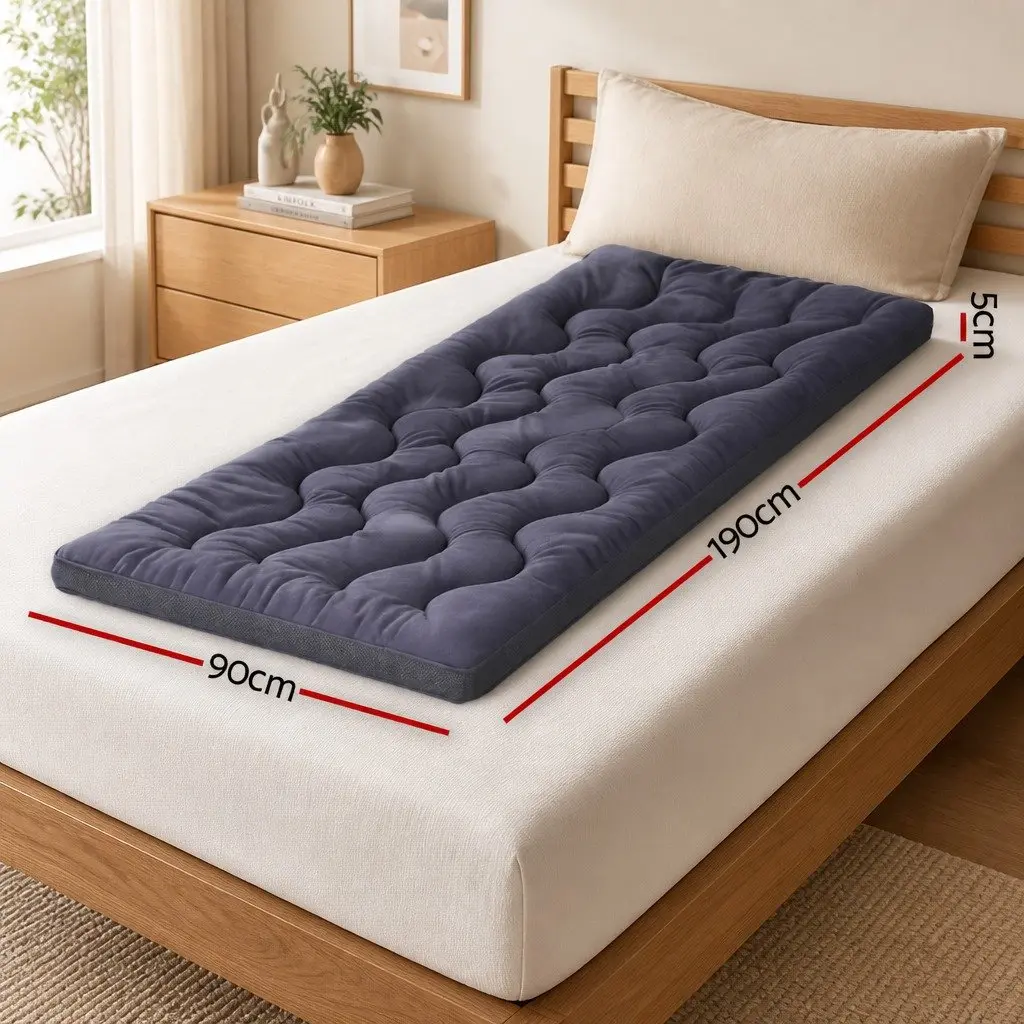 Pillowtop Mattress Topper 5cm Single Bed Pad Breathable Washable Grey