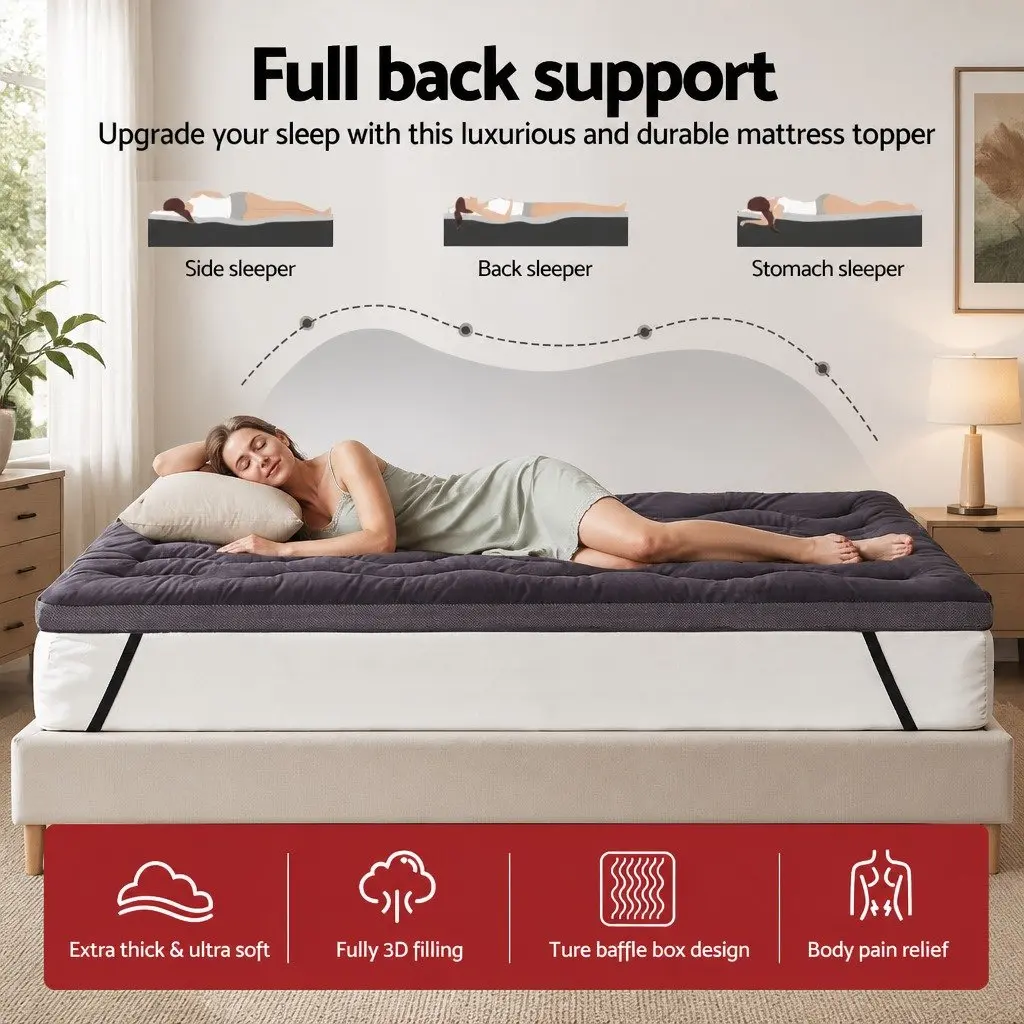 Pillowtop Mattress Topper 5cm Single Bed Pad Breathable Washable Grey