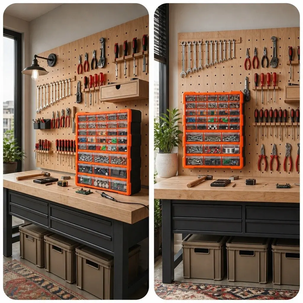 39-Drawer Tool Storage Cabinet High-Impact Polypropylene Black with Orange Accents