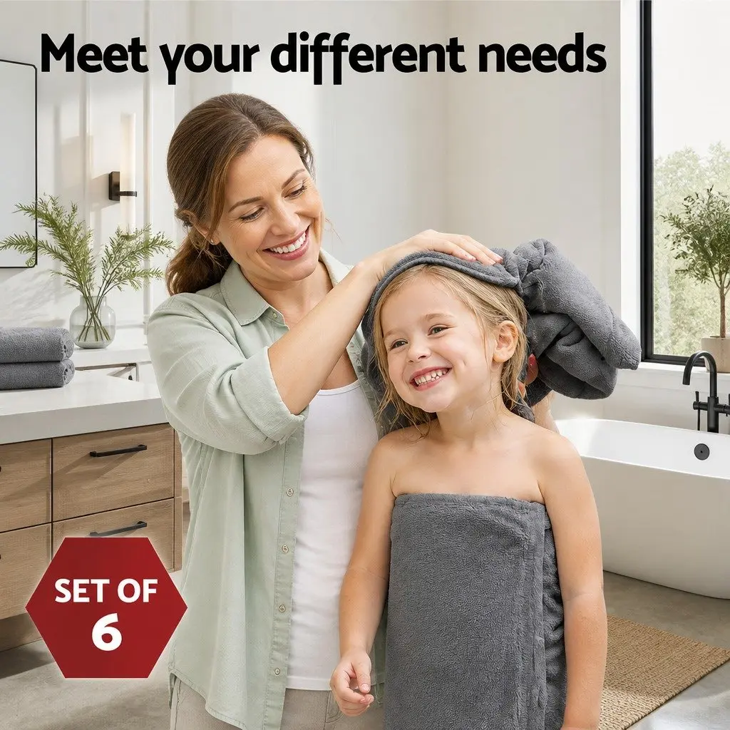 Cotton Bath Towels Set Grey 6 Piece Including 2 Bath Towels 2 Hand Towels 2 Washcloths Quick Drying Highly Absorbent 650gsm
