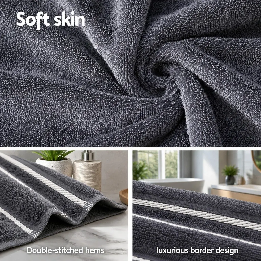 Cotton Bath Towels Set Grey 6 Piece Including 2 Bath Towels 2 Hand Towels 2 Washcloths Quick Drying Highly Absorbent 650gsm