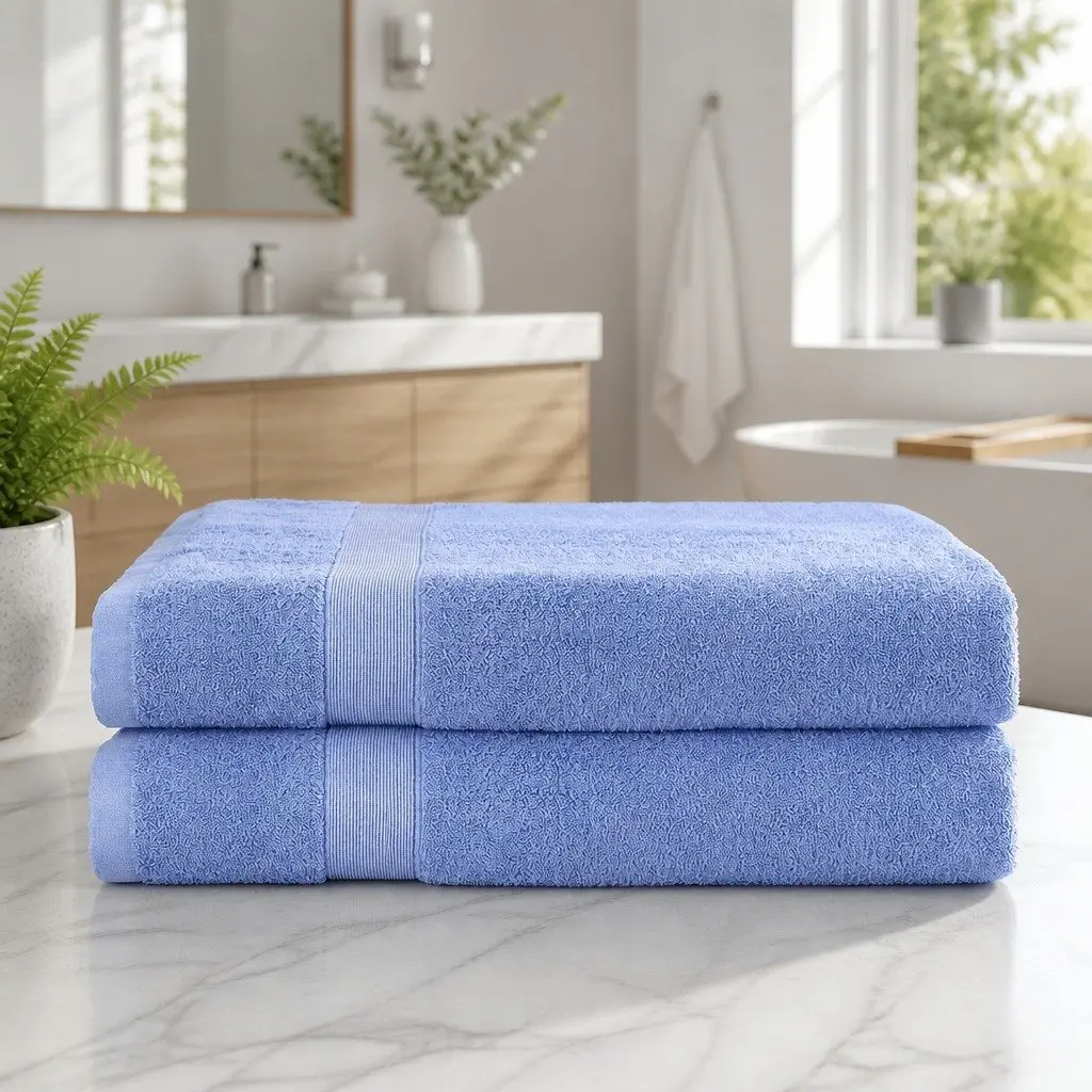 Bath Sheets Set Cotton Extra Large Blue 180cm x 90cm Quick Drying 2 Piece