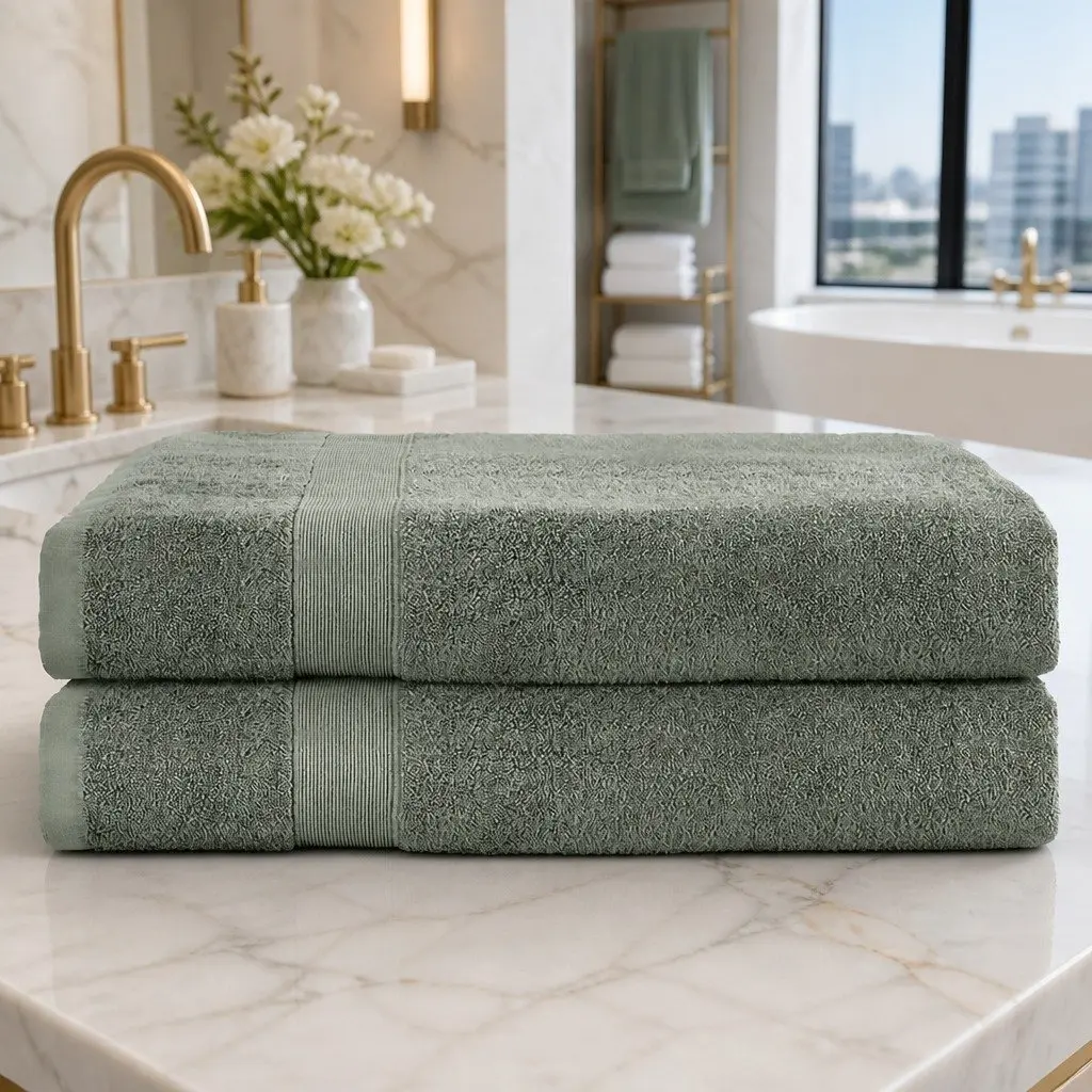 Bath Sheets Set Extra Large Cotton 180cm x 90cm Green 2 Pack