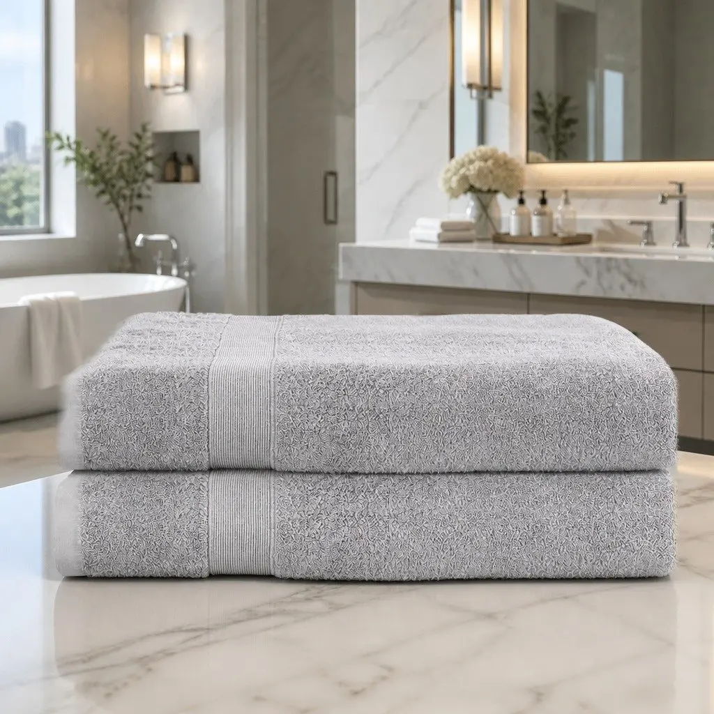 Bath Sheets Extra Large Cotton 180cm x 90cm Grey 2 Pack