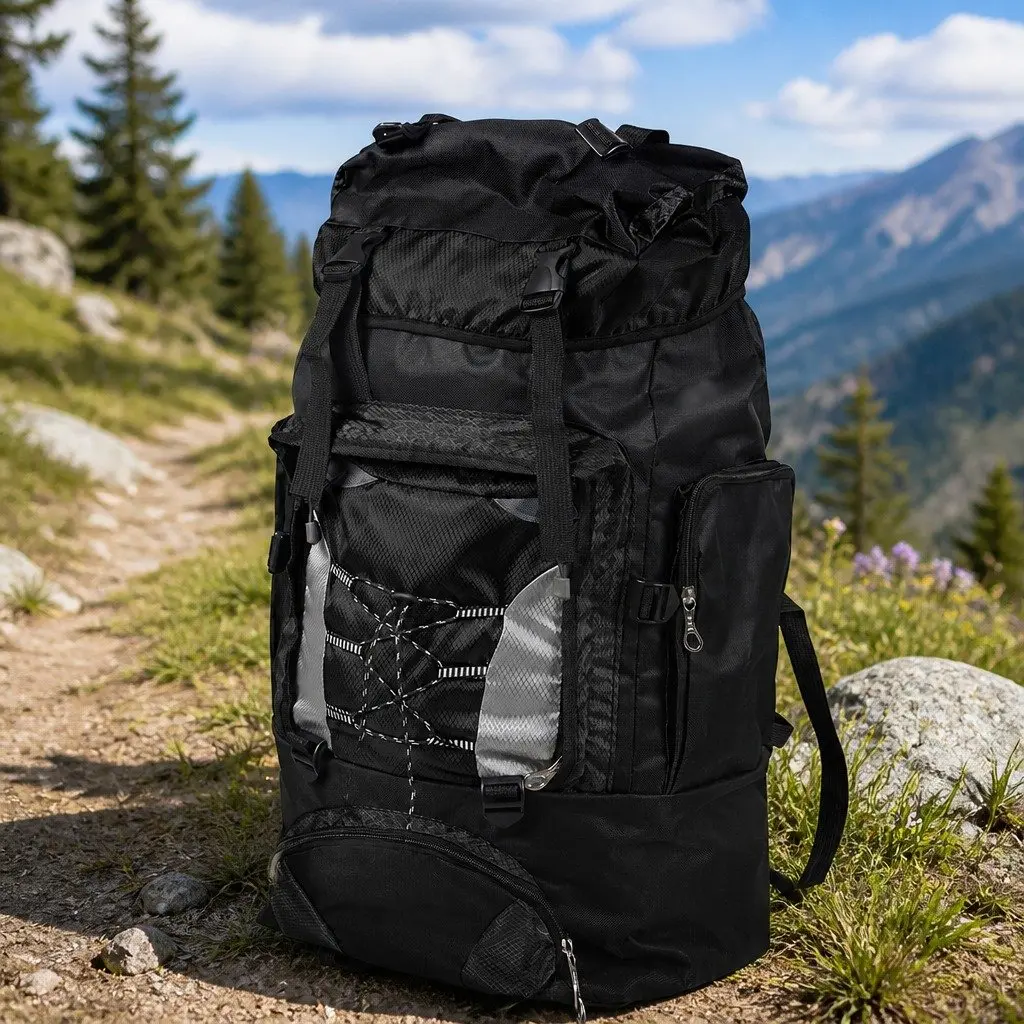 80L Military Backpack High Density Nylon Waterproof Black