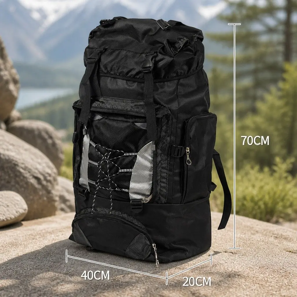 80L Military Backpack High Density Nylon Waterproof Black
