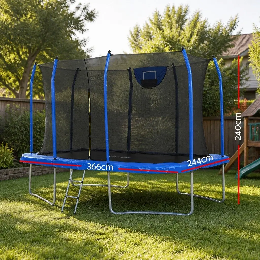 12FT Rectangle Trampoline Heavy-Duty Steel UV-Resistant Padding Enclosed Safety Net Basketball Set