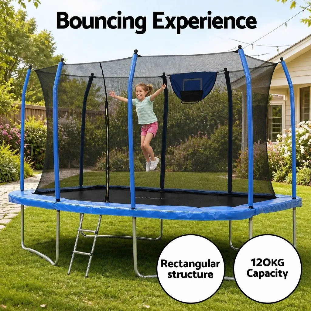 12FT Rectangle Trampoline Heavy-Duty Steel UV-Resistant Padding Enclosed Safety Net Basketball Set