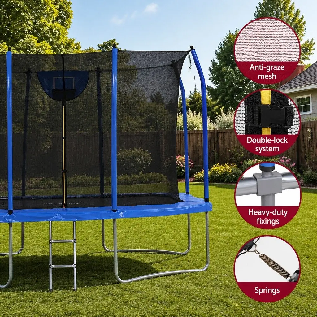 12FT Rectangle Trampoline Heavy-Duty Steel UV-Resistant Padding Enclosed Safety Net Basketball Set