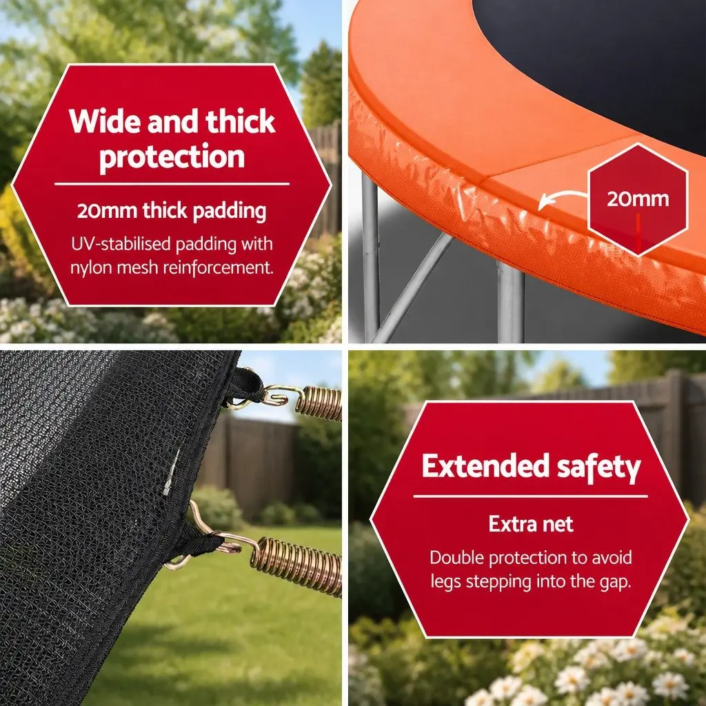 10FT Trampoline Steel Frame Orange Jumping Surface with Safety Net and Ladder