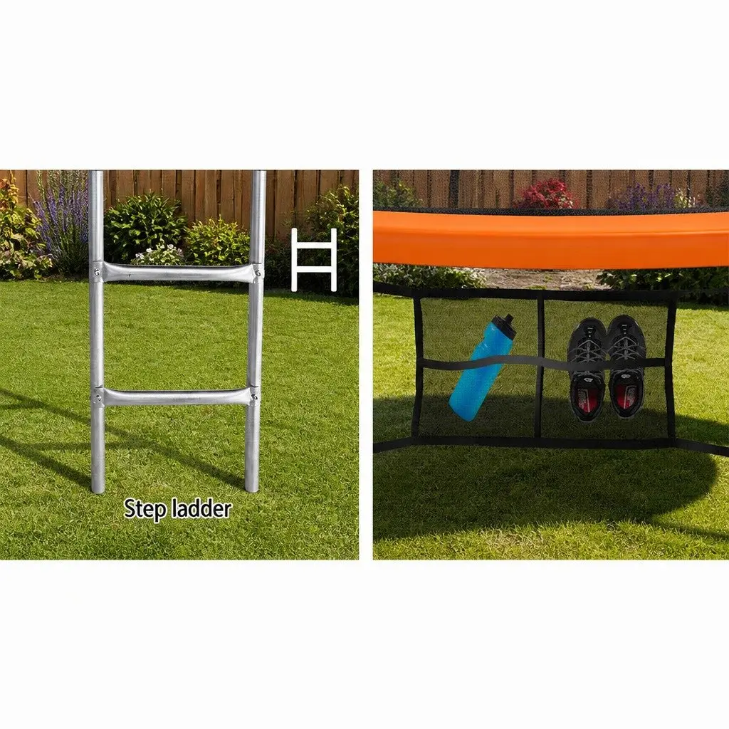 10FT Trampoline Steel Frame Orange Jumping Surface with Safety Net and Ladder