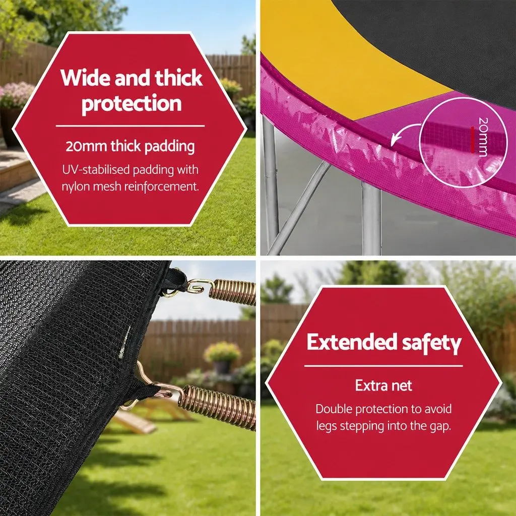 12ft Trampoline Steel Frame Multi-Coloured with Safety Net and Basketball Hoop