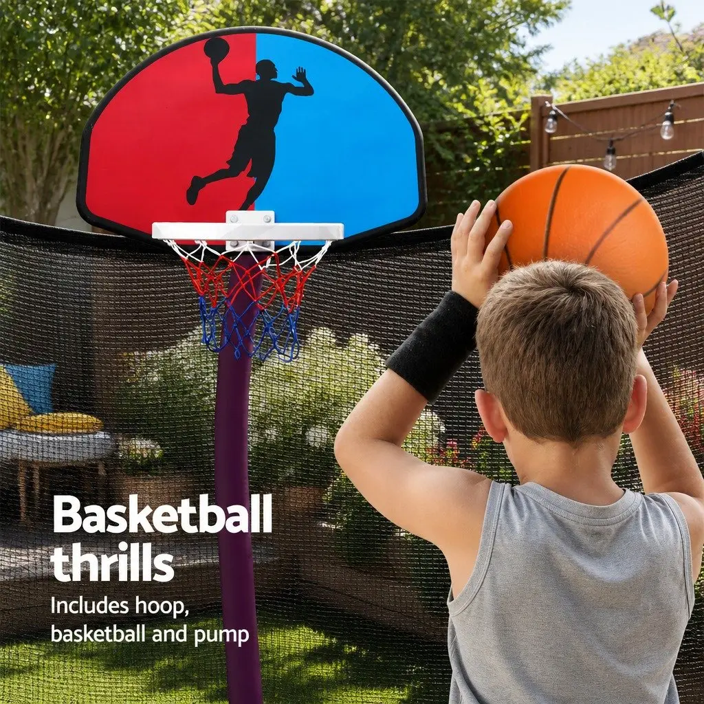 12FT Trampoline Heavy-Gauge Steel Enclosure Net Ladder Basketball Rebounder