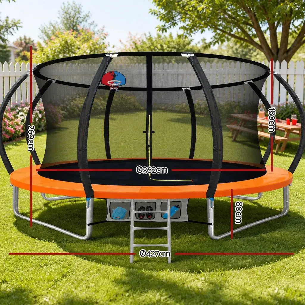 14ft Trampoline Steel Frame Safety Netting Orange