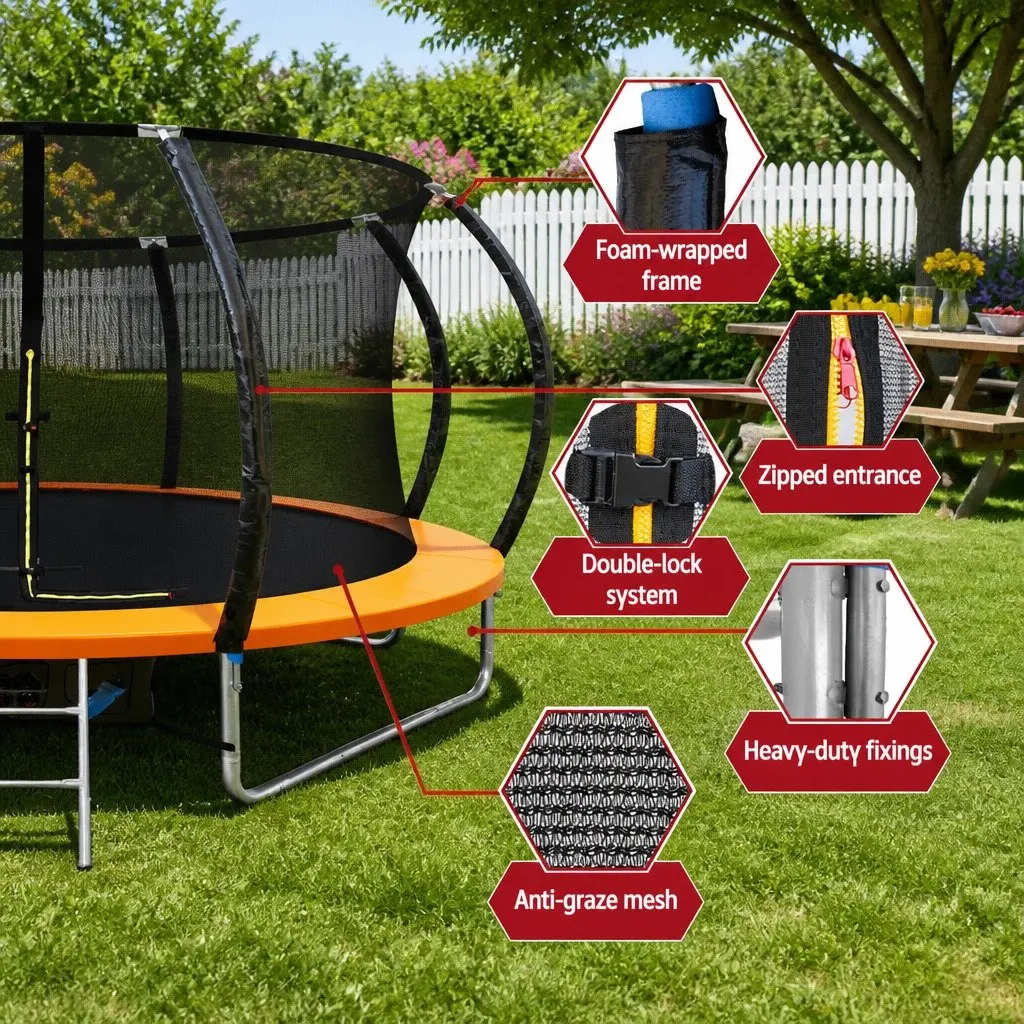 14ft Trampoline Steel Frame Safety Netting Orange