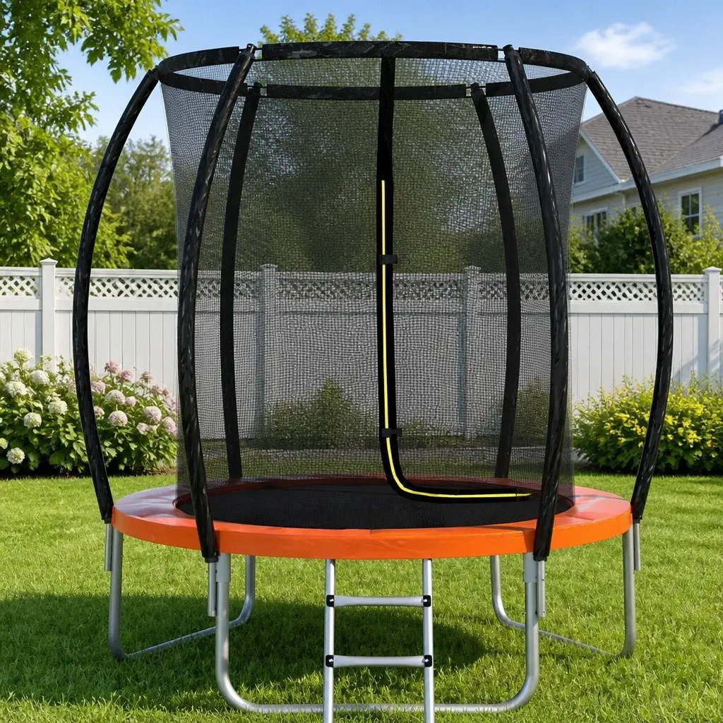 6FT Kids Trampoline Marine-Grade Steel Frame Enclosed Safety Net Orange or Black