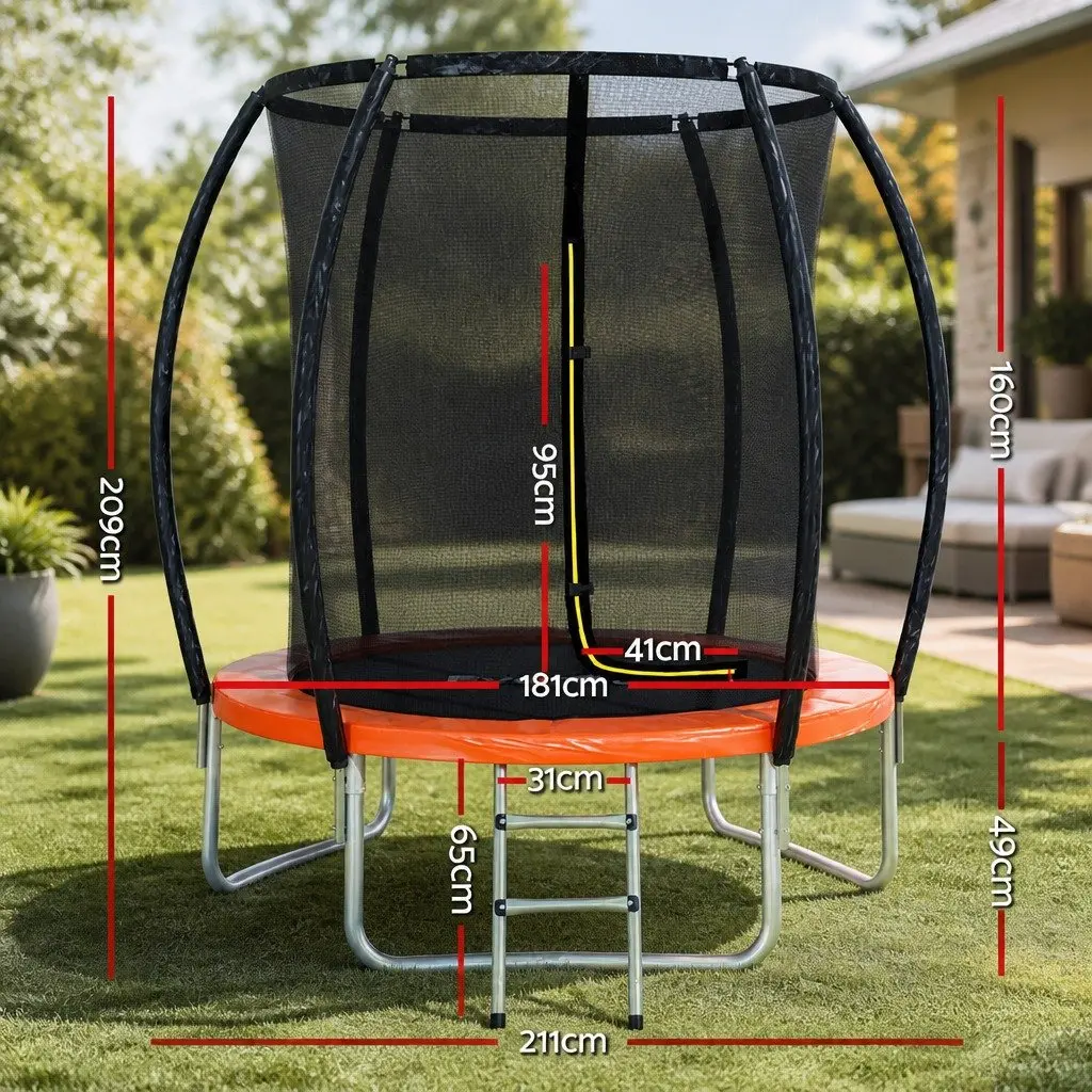 6FT Kids Trampoline Marine-Grade Steel Frame Enclosed Safety Net Orange or Black