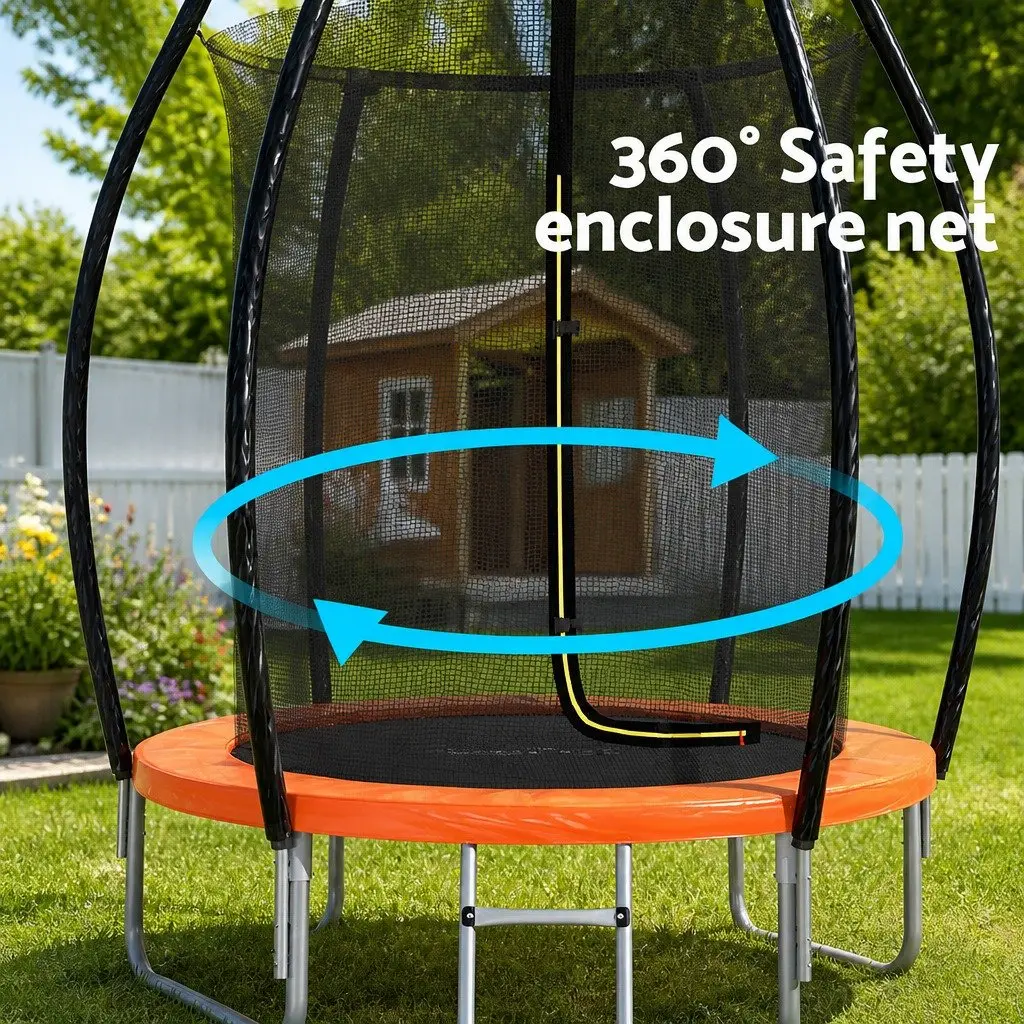 6FT Kids Trampoline Marine-Grade Steel Frame Enclosed Safety Net Orange or Black