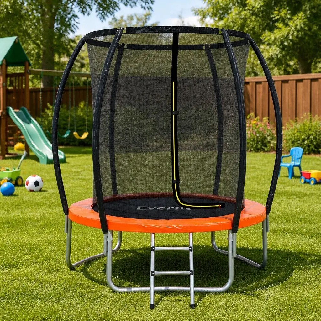 6FT Kids Trampoline Marine-Grade Steel Frame Enclosed Safety Net Orange or Black