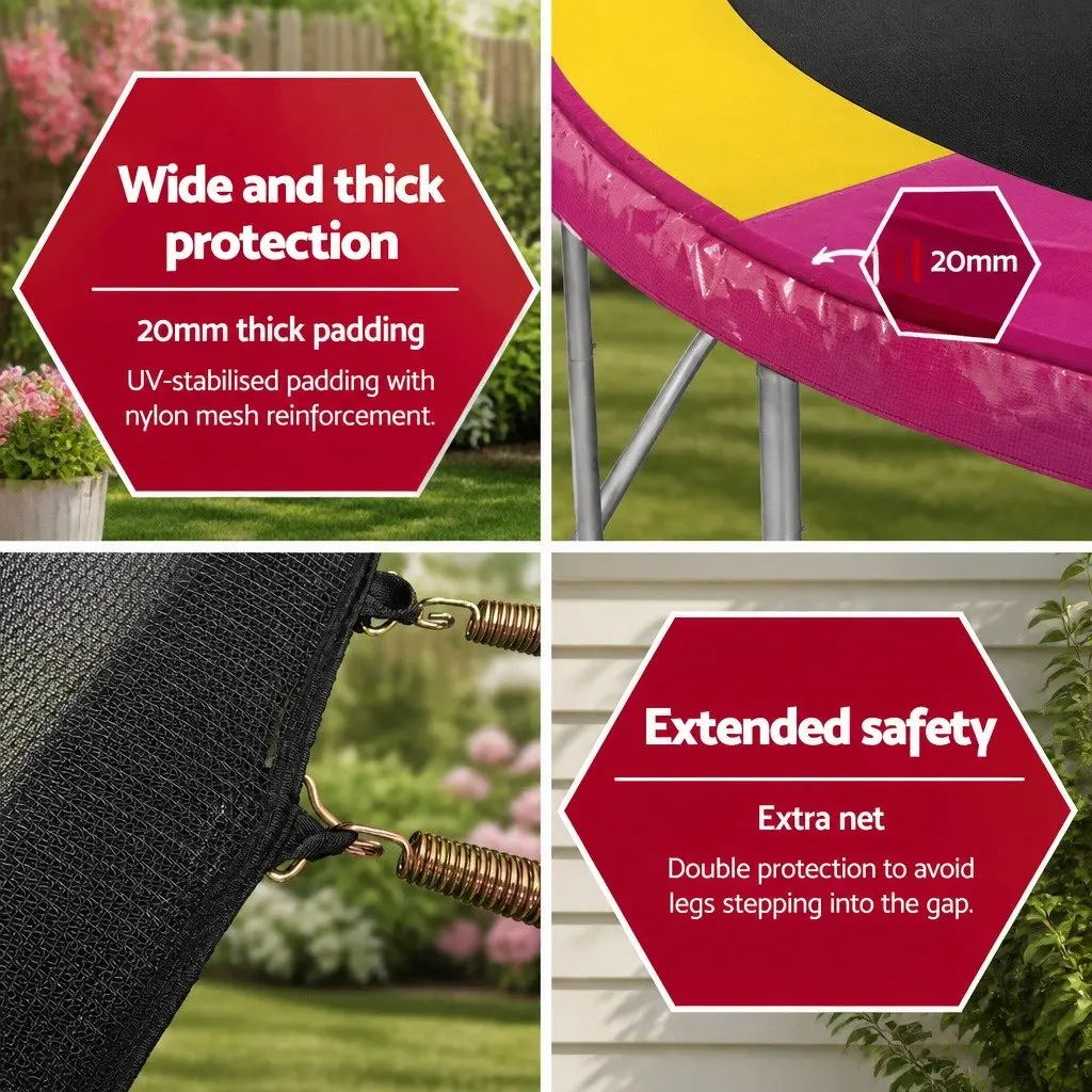 8FT Kids Trampoline Heavy-Duty Steel Frame Multi-Coloured with Safety Enclosure Net and Ladder