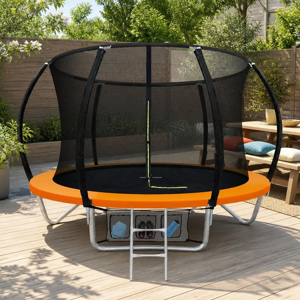 8FT Trampoline Heavy-Gauge Steel Orange with Safety Net Enclosure and Ladder