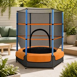 Practical 4.5FT Kids Trampoline with Enclosure - Red