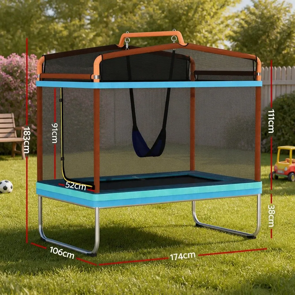 6FT Rectangle Trampoline Marine-Grade Steel UV-Resistant Jumping Mat Orange Blue