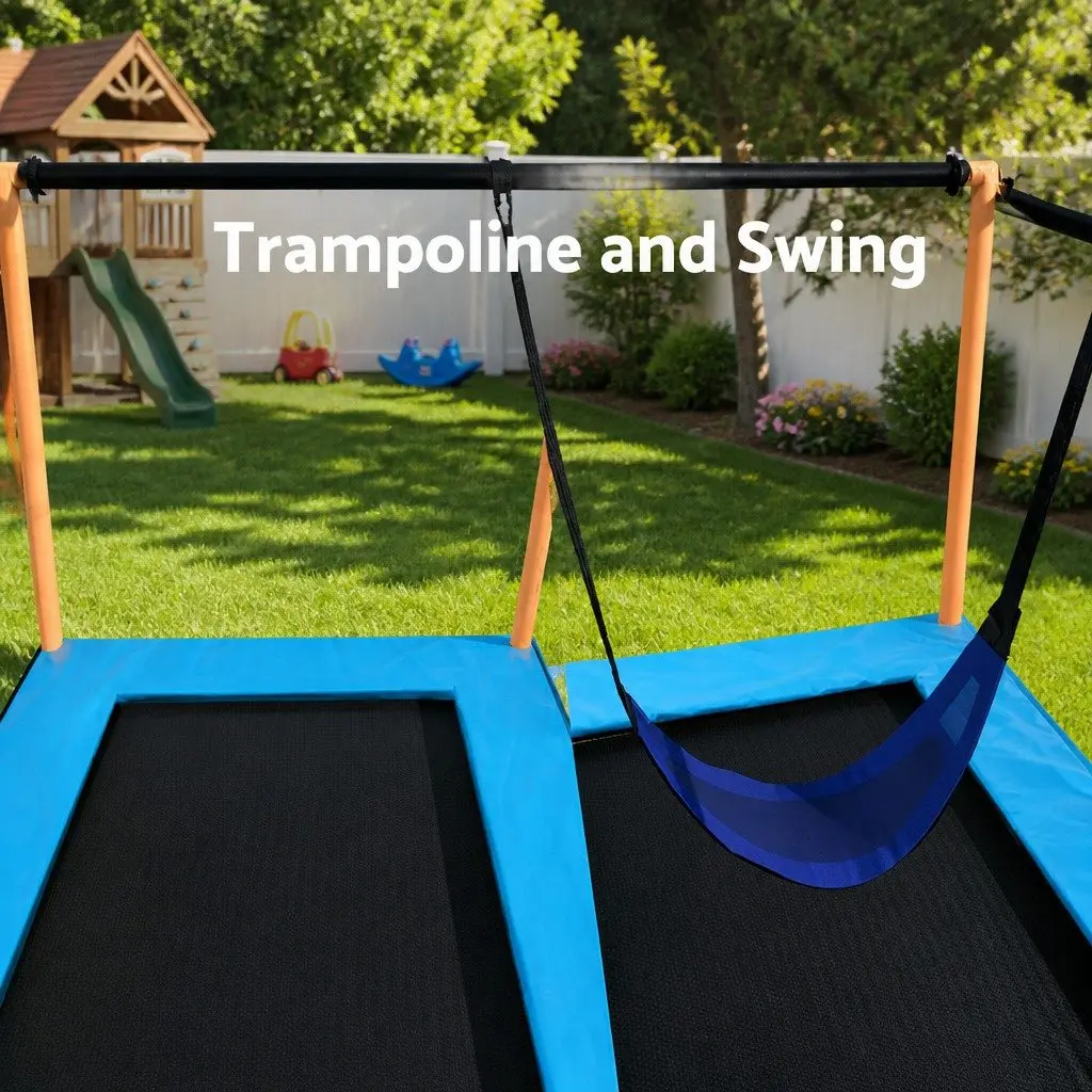 6FT Rectangle Trampoline Marine-Grade Steel UV-Resistant Jumping Mat Orange Blue