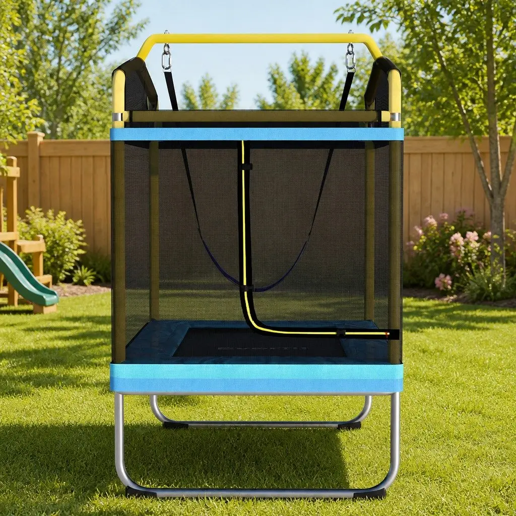 6FT Kids Trampoline Swing Galvanised Steel Frame Enclosure Safety Net Blue Yellow