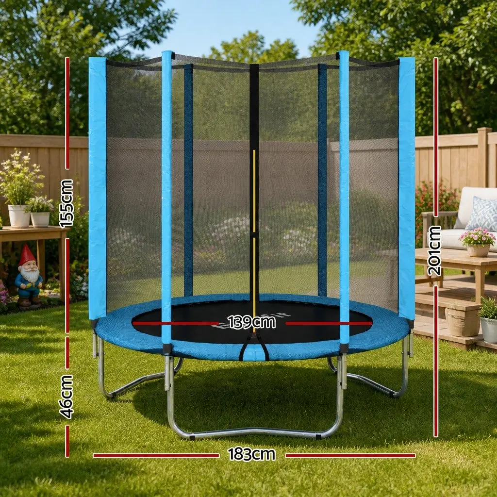 Kids Trampoline Round 6FT Enclosed Safety Net Blue Black