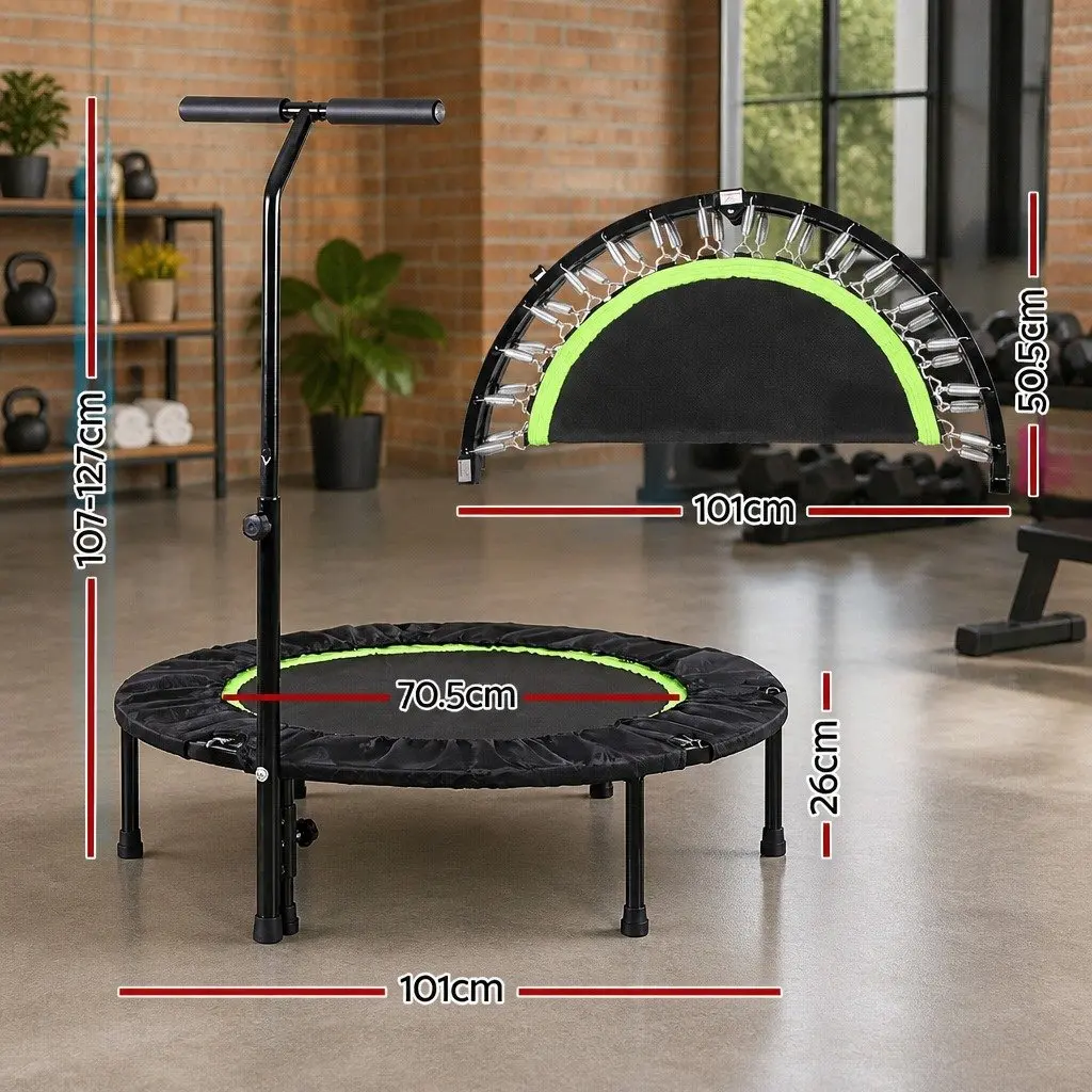 Fitness Trampoline Steel 40 Inch Foldable Rebounder with Adjustable Handrail Green or Black